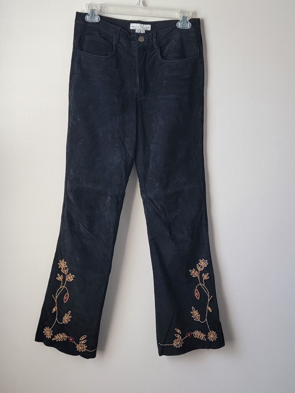 Vintage WHBM Suede Leather Pants Beaded Embroidered Black Womens India Sz 4 EUC